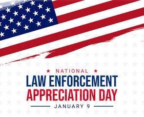 National Law Enforcement Appreciation Day banner with American flag and brush strokes. January 9