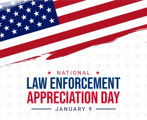 Deurstickers National Law Enforcement Appreciation Day banner with American flag and brush strokes. January 9 © DETHAL