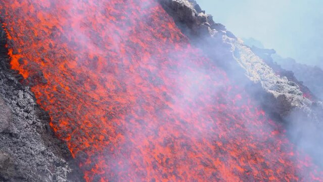 Etna Eruption in Sicily. Lava flow 