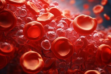 Close up of blood cells, leukocytes, erythrocytes bloodstream