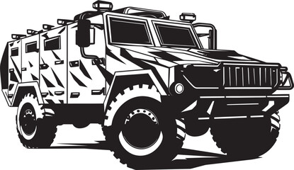 Combat Cruiser Army Vehicle Vector Logo Tactical Transport Black Iconic 4x4 Emblem