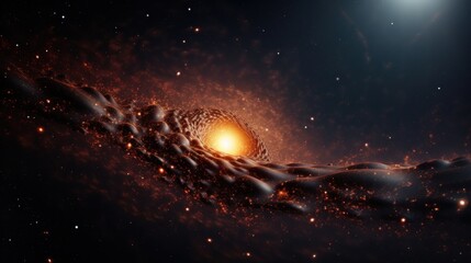 Glowing celestial body amidst stardust in deep space, highlighting cosmic wonders. Suitable for science textbooks, websites, and space exploration themes.