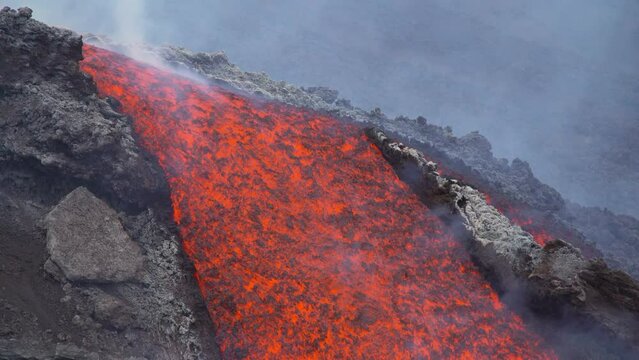 Etna Eruption in Sicily. Lava flow 