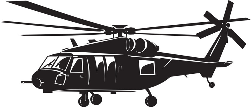 black helicopter silhouette, side view, detailed clip art preview