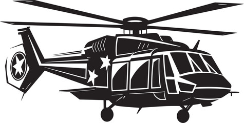 Combat Copter Army Helicopter Vector Icon Tactical Rotorcraft Black Emblematic Design
