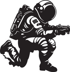 Cosmic Journey Black Astronaut Logo Icon Celestial Pioneer Vector Space Explorer