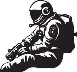 Cosmic Journey Black Astronaut Logo Icon Celestial Pioneer Vector Space Explorer