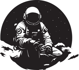 Space Explorer Astronaut Emblematic Vector Cosmic Journey Black Astronaut Logo Icon