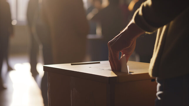 Person casting ballot into box during election