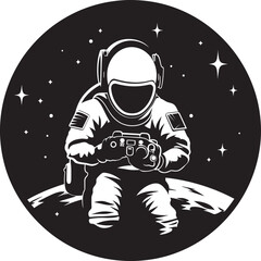 Cosmos Voyager Black Space Explorer Logo Galactic Expeditionist Astronaut Vector Icon