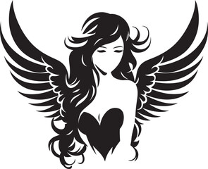 Obraz na płótnie Canvas Angelic Radiance Beautiful Wings Icon Heavenly Guardian Black Angelic Emblem