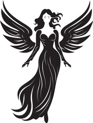 Radiant Serenity Black Angel Logo Celestial Elegance Angel Wings Icon