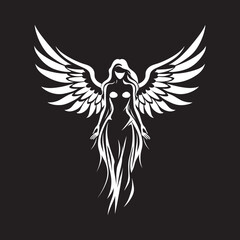 Radiant Serenity Black Angel Logo Celestial Elegance Angel Wings Icon