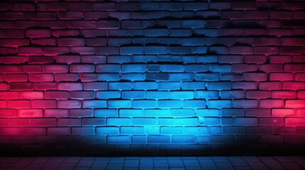  Lighting Effect red and blue on brick wall for background party happiness concept , For showing products or placing products