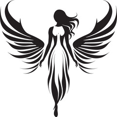 Radiant Serenity Black Angel Logo Celestial Elegance Angel Wings Icon