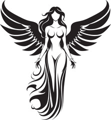 Fototapeta premium Celestial Serenity Black Angel Logo Divine Messenger Vector Winged Icon