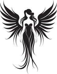 Divine Serenity Black Angel Logo Design Ethereal Messenger Vector Winged Symbol