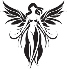 Angelic Radiance Beautiful Wings Icon Heavenly Guardian Black Angelic Emblem