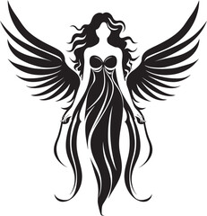 Heavenly Guardian Black Angelic Emblem Seraphic Elegance Vector Angel Wings