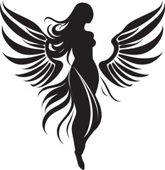 Heavenly Guardian Black Angelic Emblem Seraphic Elegance Vector Angel Wings