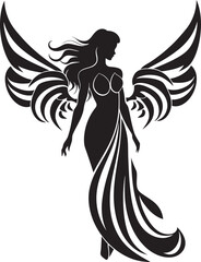 Ethereal Guardian Angel Symbol Design Radiant Wings Black Angelic Emblem