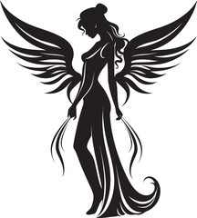 Radiant Ethereal Vector Angel Emblem Angelic Beauty Black Wings Icon Design