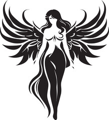 Celestial Harmony Angelic Black Logo Serene Presence Winged Angel Symbol