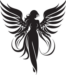 Divine Serenity Black Angel Logo Design Ethereal Messenger Vector Winged Symbol