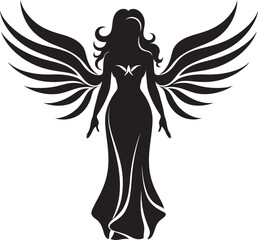 Radiant Ethereal Vector Angel Emblem Angelic Beauty Black Wings Icon Design