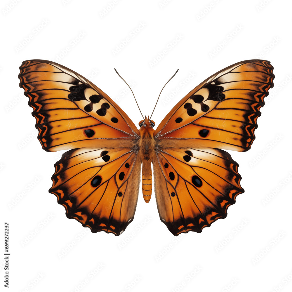 Wall mural butterfly carved on a transparent background. butterfly in orange color as a concept for nature and 