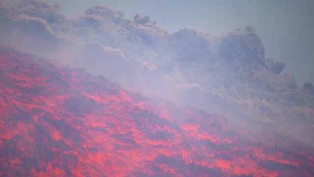 Etna Eruption in Sicily. Lava flow 