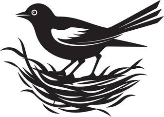 NestCraft Avian Artistry Emblem Weaver Wings Black Bird Nest Logo - obrazy, fototapety, plakaty