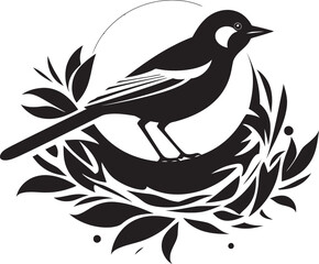 Feathered Nesting Vector Bird Icon Nest Creator Black Bird Emblem