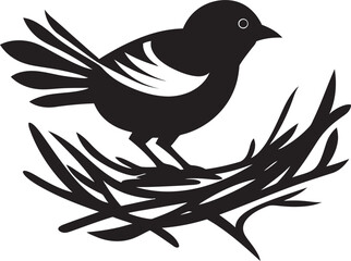 Winged Craftsman Vector Nest Emblem Aerial Nesting Black Bird Icon Design