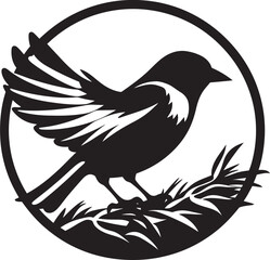Winged Craftsman Vector Nest Emblem Aerial Nesting Black Bird Icon Design