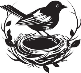 Nest Genius Black Bird Emblem Crafted Perch Vector Nest Logo