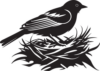 Aerial Nesting Black Bird Icon Design NestCraft Vector Bird Iconic Emblem