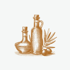 Handdrawn Illustrations of Olive oil bottles