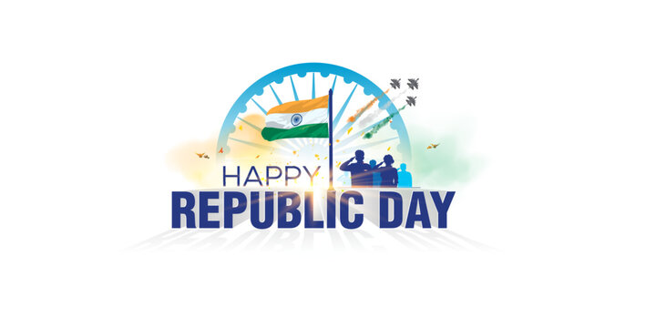 Vector illustration, Patriotc background for India Republic Day 26 January. Army remembring Republic Day and saluting tricolor flag.