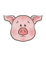 Pig head portrait vector illustration. Hog on white background. Swine cartoon style. Piggy hand drawn picture. Clipart for design, decoration, logo and card.
