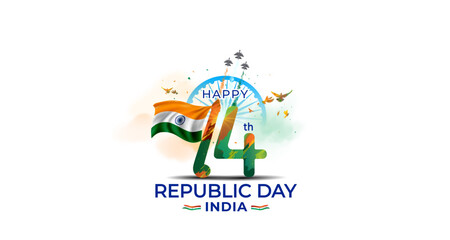 Fototapeta na wymiar Vector poster design for 74th republic day India. patrioptic parade background freedome celebration with tricolor flag.
