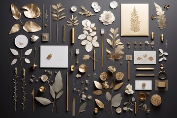 Fototapeta na wymiar Indulge in the exquisite beauty of this stunning assortment of luxury botanical gold wedding frame elements. Each circular design is meticulously crafted with delicate glitters, graceful leaf branches