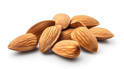 Heap of almond nuts isolated on white background. Clipping path