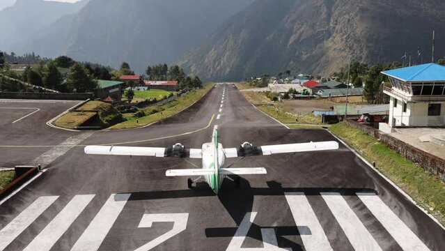 Small plane departing from one of the most dangerous airport, Lukla. Nepal