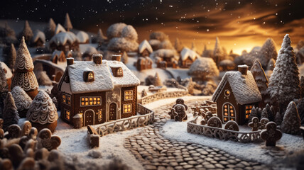 Gingerbread Christmas Village Scene