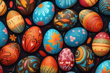 Fototapeta na wymiar Easter eggs with floral and patterned ornaments