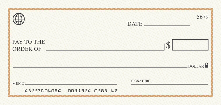 Blank bank check, checkbook cheque template or money payment paper voucher, vector mockup. Business or personal account cash pay cheque certificate or paycheck coupon from checkbook
