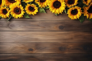 Sunflowers Arrangement on Wooden Rustic Table