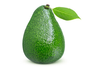 Avocado with leaf on isolated white background.