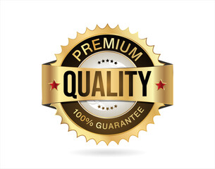 Premium Quality golden badge isolated on white background vector illustration  